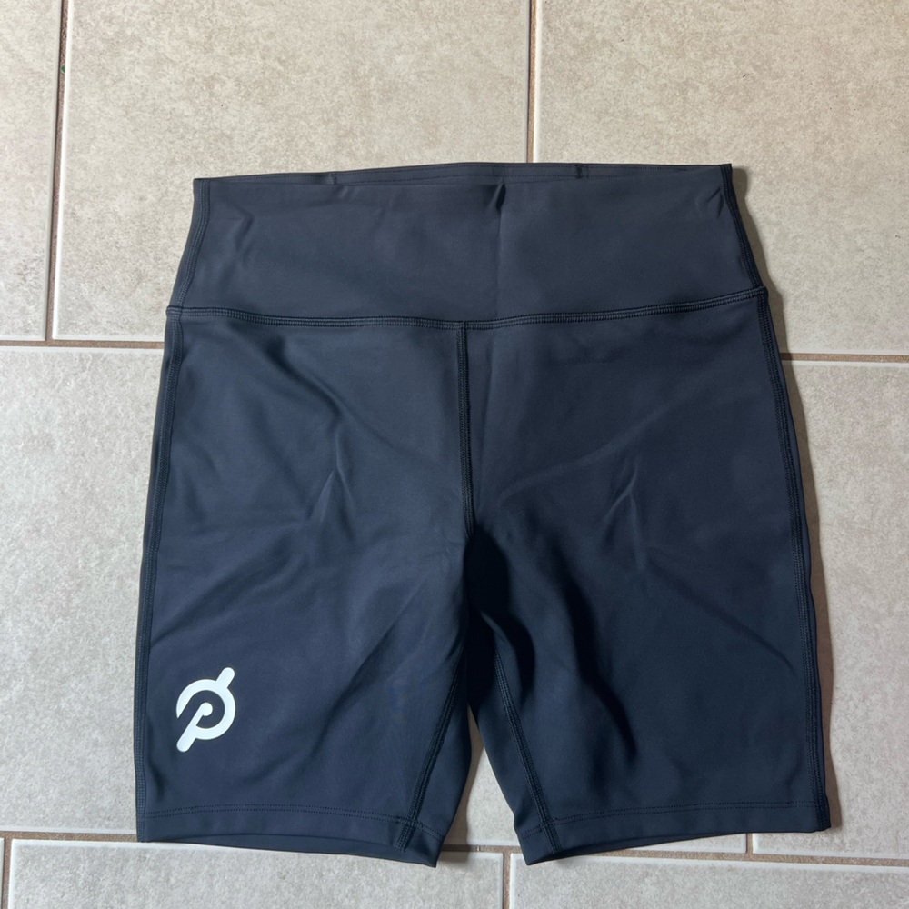 Black Peloton brand biker shorts